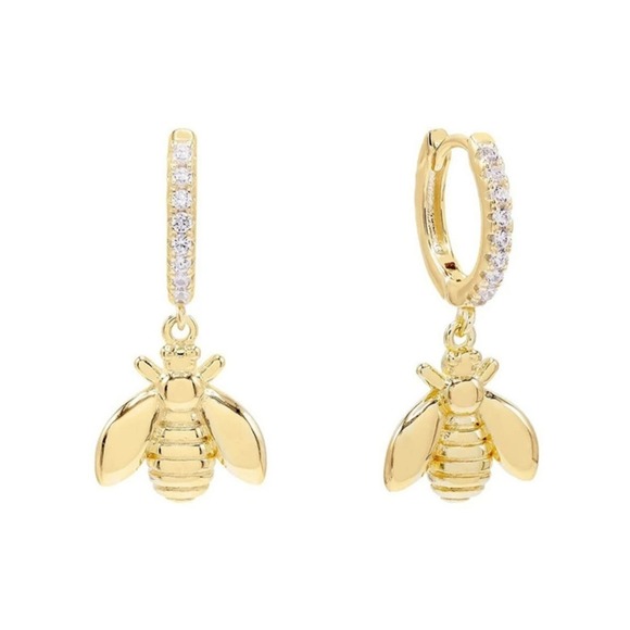 18k Gold Plated Sterling Silver Bee Earrings - Picture 2 of 6